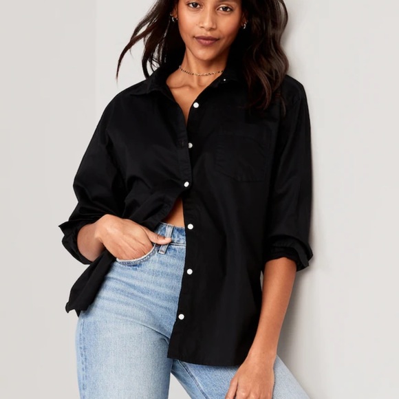 NWT OLD NAVY Oversized Button-Down Boyfriend Shirt COLOR BLACK JACK SizeMEDIUM - Picture 4 of 5